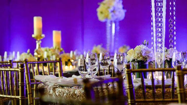 decorated table with bluish purple backlighting